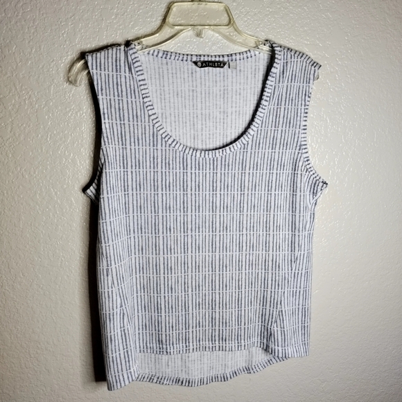 Athleta Women Stripe Breezy High Low Muscle Tank Top sz S - Picture 2 of 6